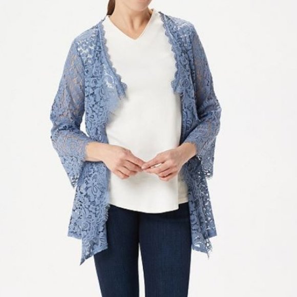Isaac Mizrahi Cascade Open Front Lace Cardigan - Picture 1 of 2